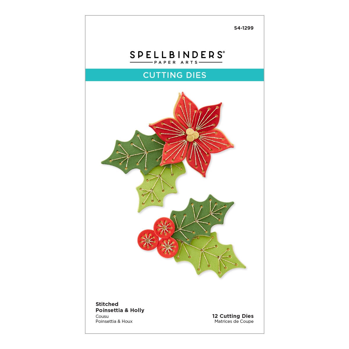 Bild von Spellbinders Etched Dies From The Christmas Collection-Stitched Poinsettia & Holly