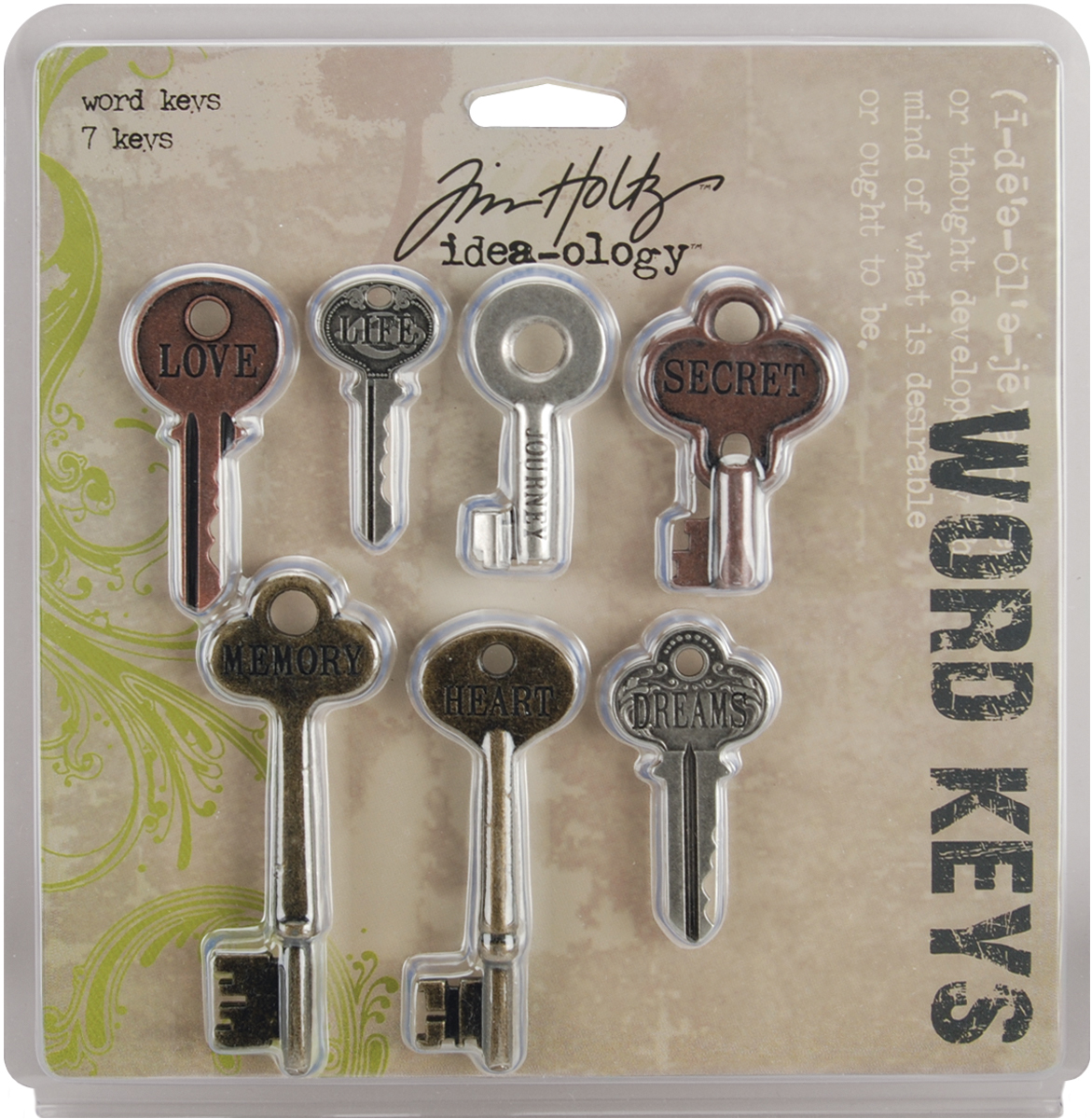 Bild von Idea-Ology Metal Word Keys 1.5" To 3" 7/Pkg-Antique Nickel, Brass & Copper
