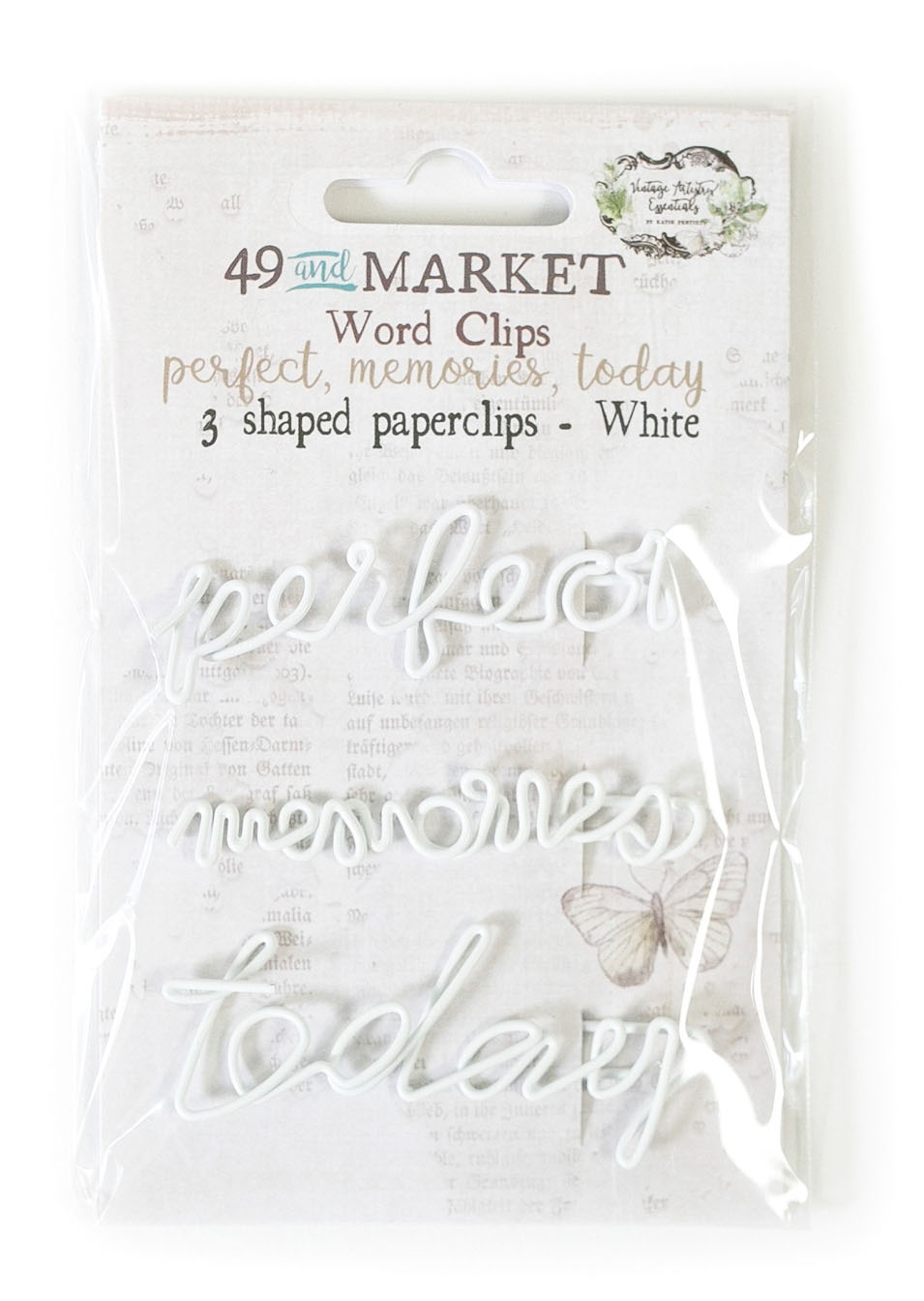 Bild von 49 And Market Vintage Artistry Essentials Word Clips 3/Pkg-Perfect, Memories & Today In White